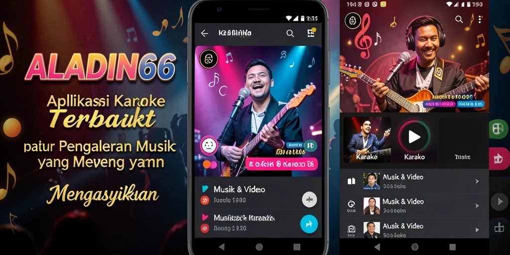 Antarmuka aplikasi ALADIN66 dengan fitur karaoke yang lengkap dan menarik.