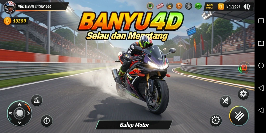 Tampilan antarmuka BANYU4D dengan grafis balap motor yang menarik.