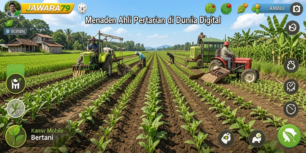 Tampilan antarmuka permainan bertani yang menarik dan interaktif.