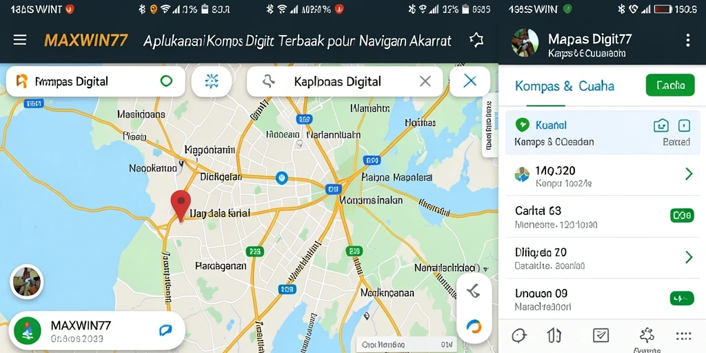 Tampilan antarmuka pengguna aplikasi Kompas Digital MAXWIN77 yang intuitif.