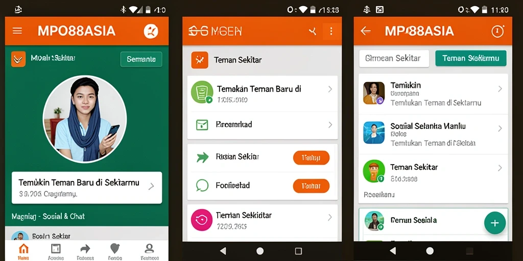 Tampilan antarmuka utama MPO88ASIA untuk menemukan teman sekitar.